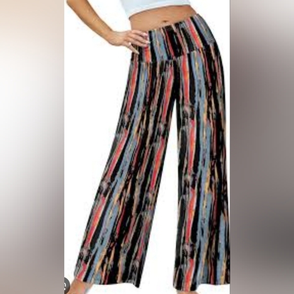Multicolor Striped Women's Wide-Leg Bohemian Style Pants Size L - Picture 2 of 6